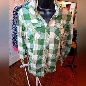 Red camel, green plaid (boys) button down